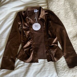 Brown Satin Women's Button Down